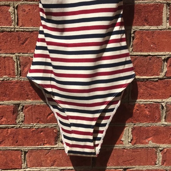 Cream, Red, and Blue Stripe Revolve Capulet Scoop Back Sleeveless Bodysuit - Picture 7 of 15